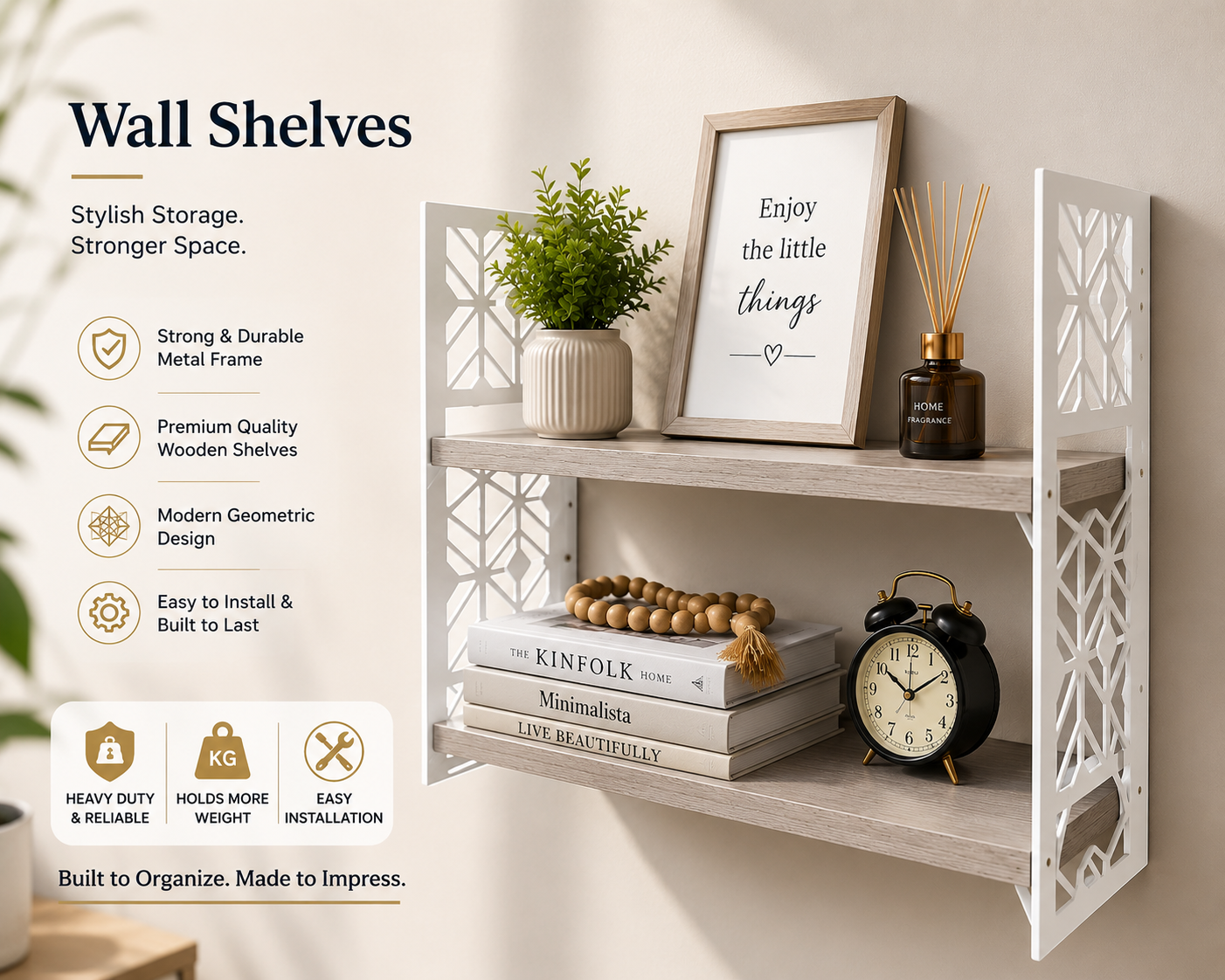 Stylish Wall Shelf with White Frame