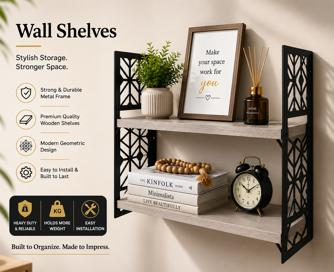 Stylish Wall Shelf with Black Frame