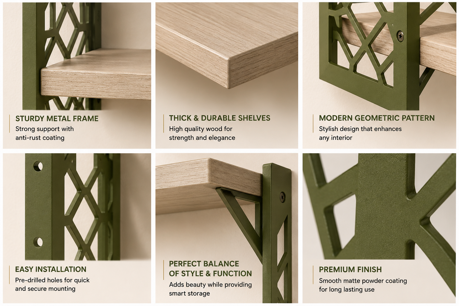 Stylish Wall Shelf with Olive Green Frame