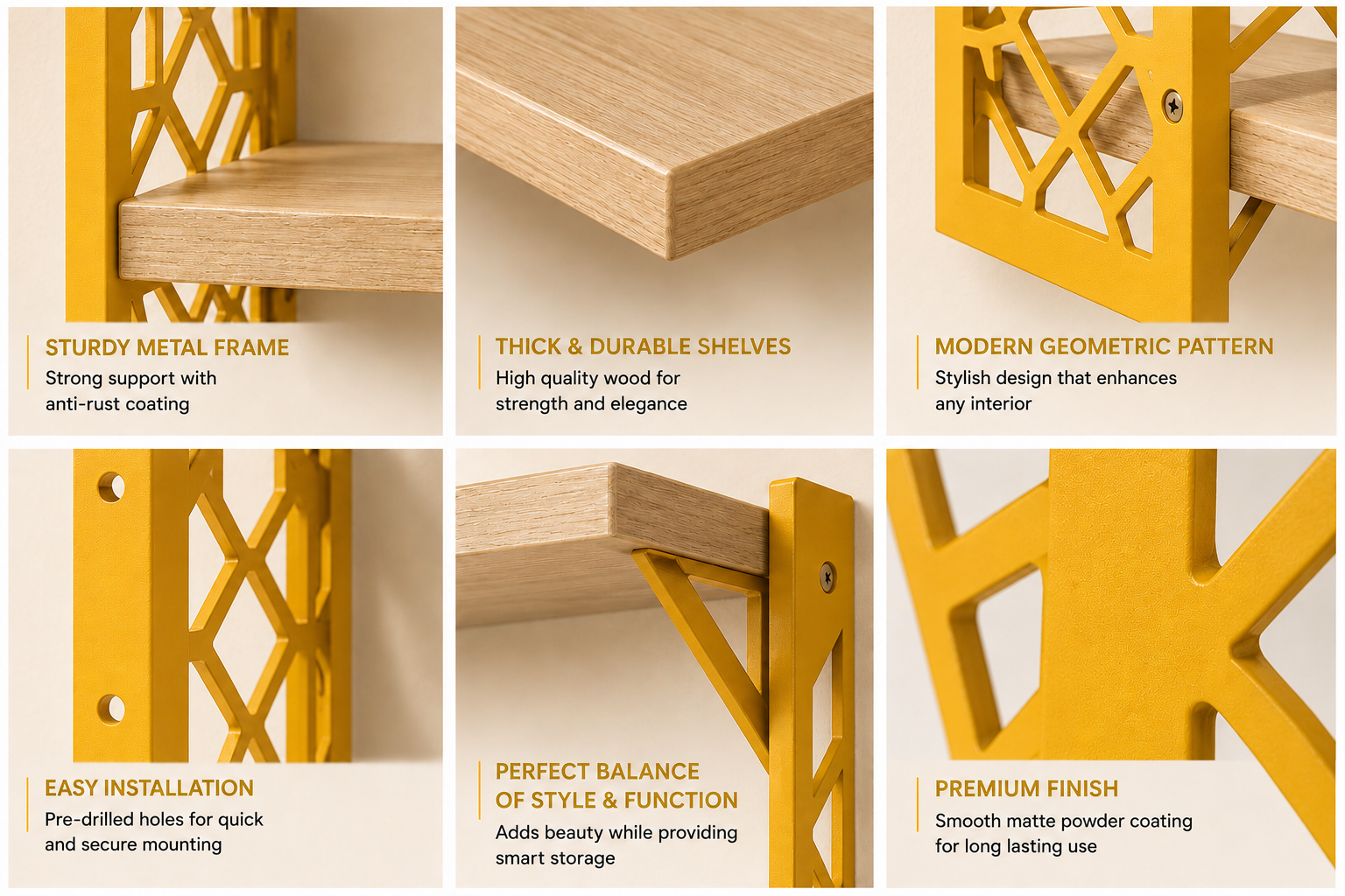 Stylish Wall Shelf with Yellow Frame