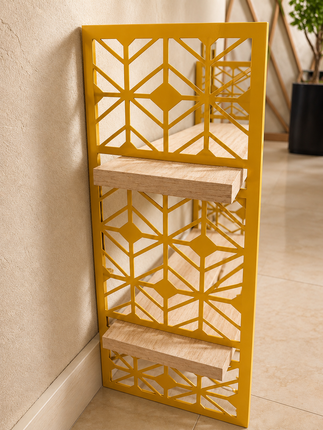 Stylish Wall Shelf with Yellow Frame