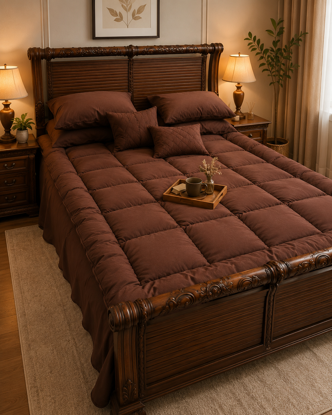 5 PCS COMPLETE BED SET - BROWN
