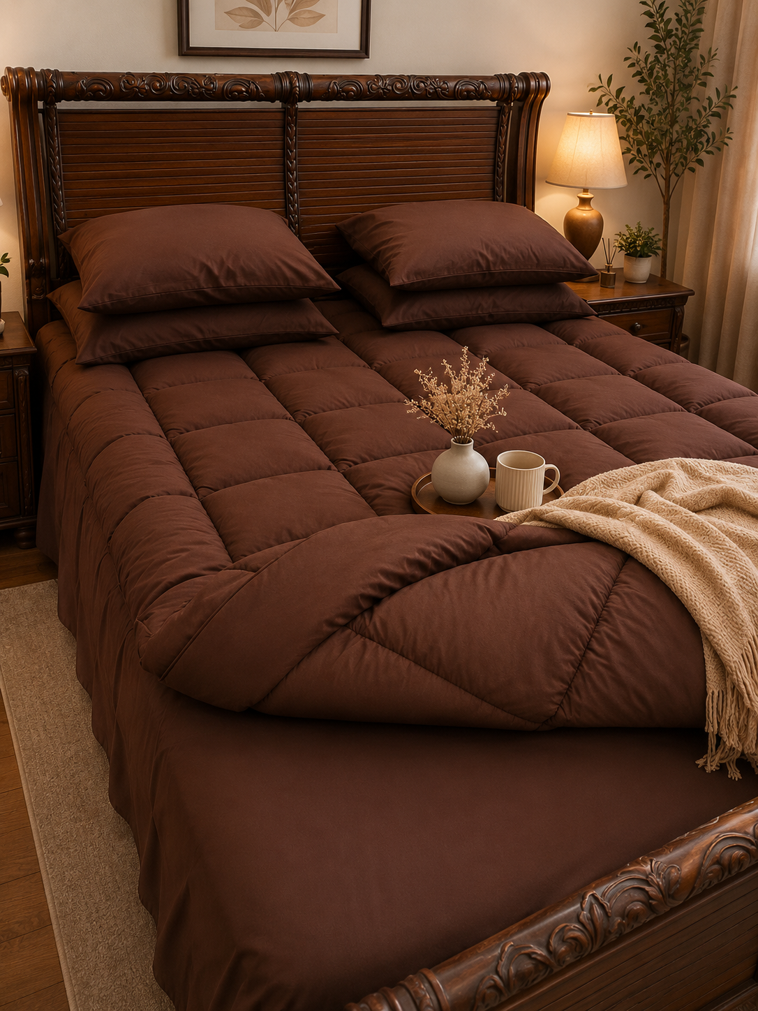 5 PCS COMPLETE BED SET - BROWN