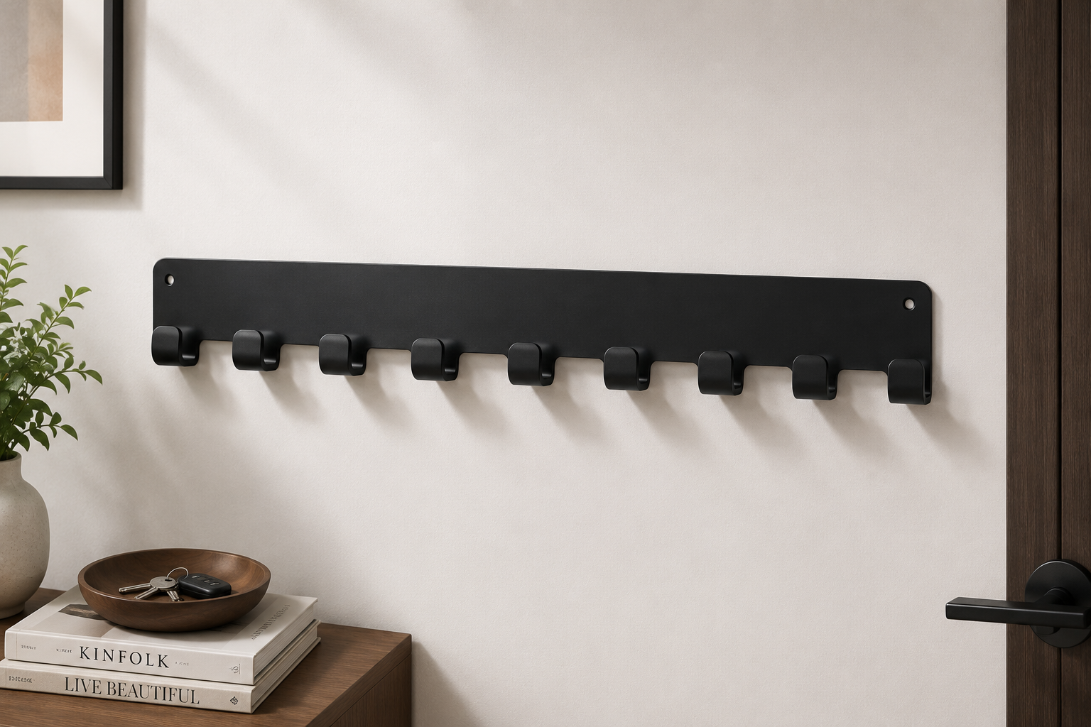 Wall Mounted Multi Hook Rack - Black