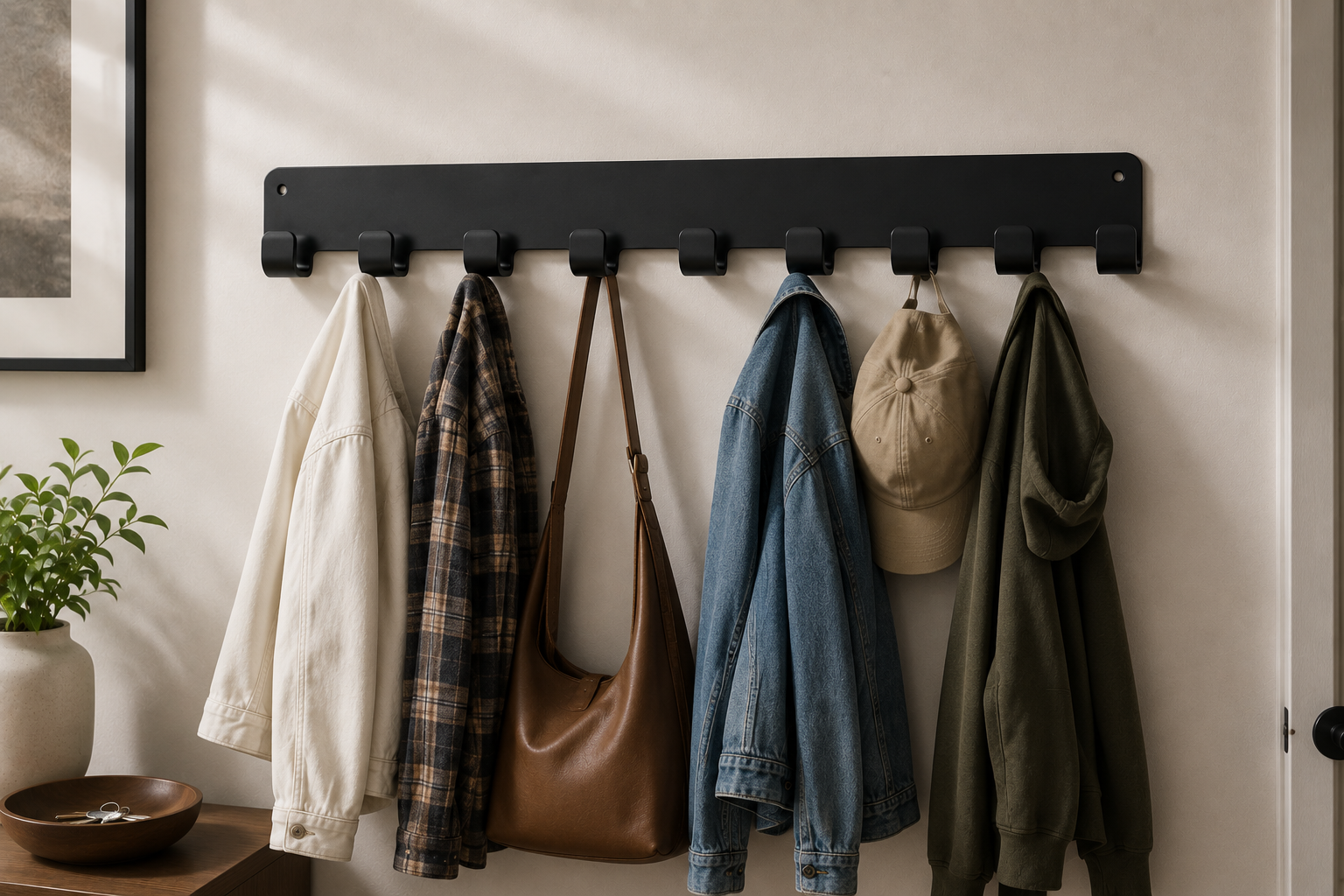 Wall Mounted Multi Hook Rack - Black