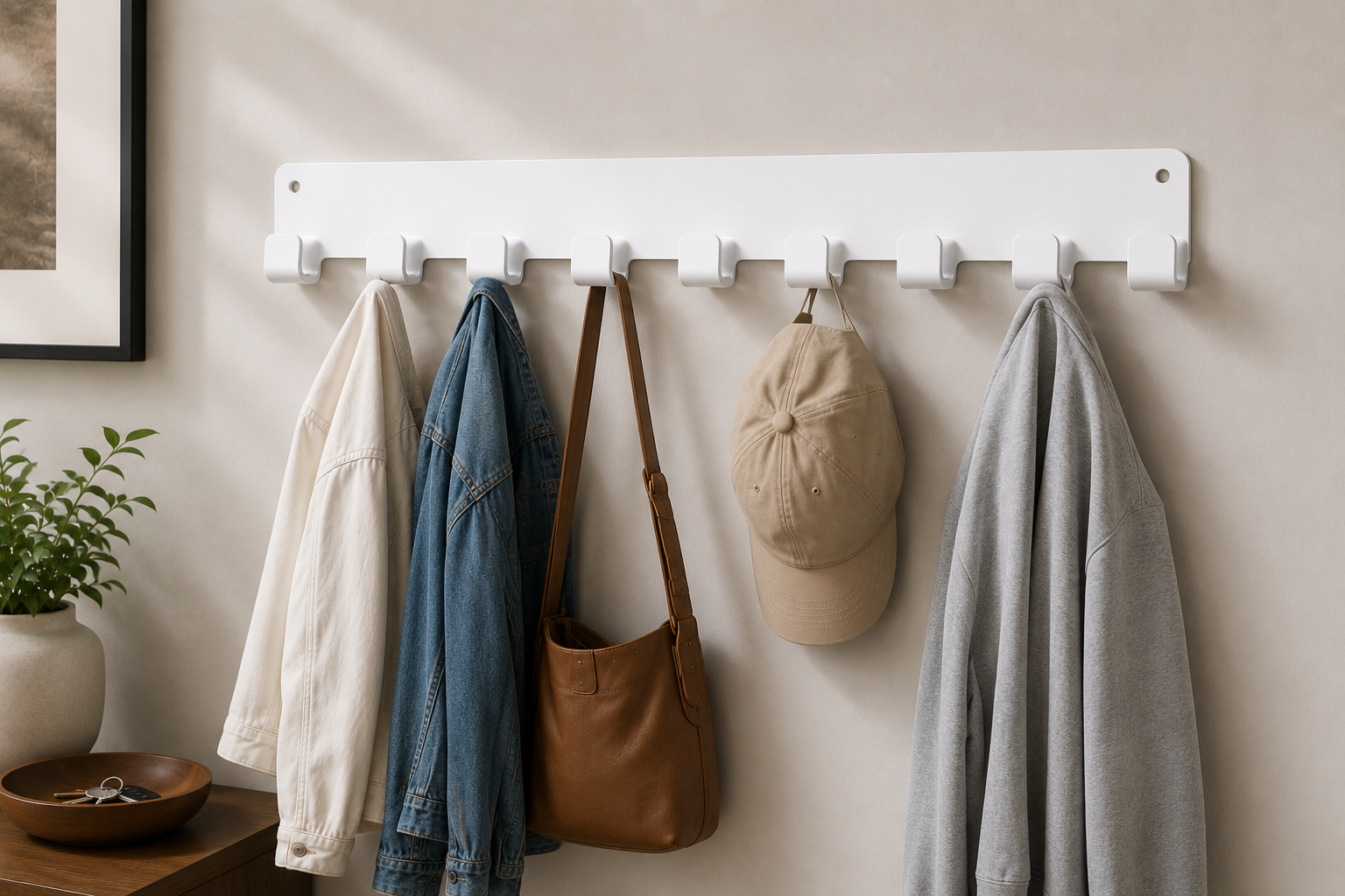 Wall Mounted Multi Hook Rack - White