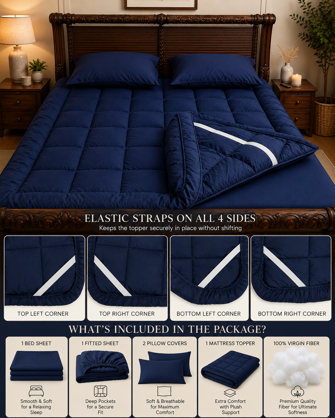 5 PCS COMPLETE BED SET - NAVY