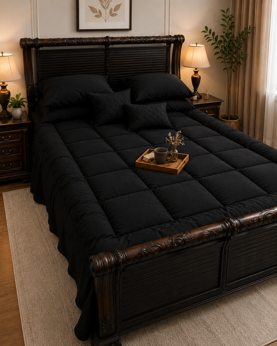 5 PCS COMPLETE BED SET - BLACK