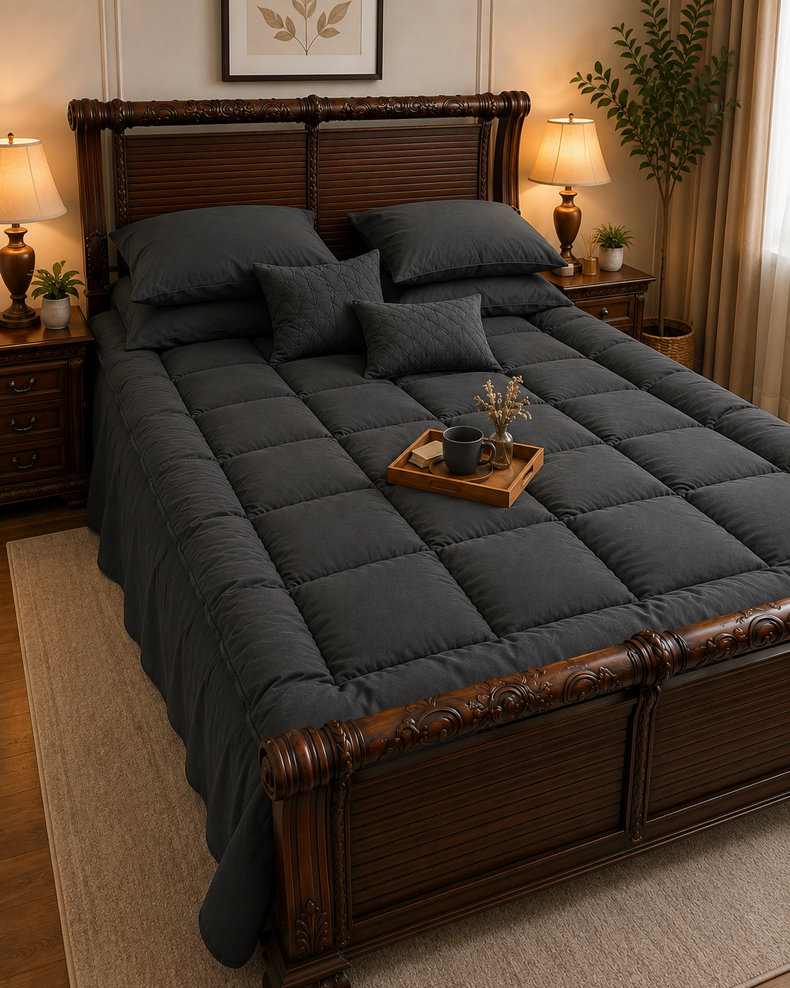 5 PCS COMPLETE BED SET - CHARCOAL