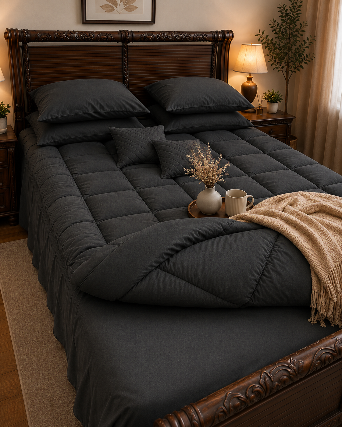 5 PCS COMPLETE BED SET - CHARCOAL