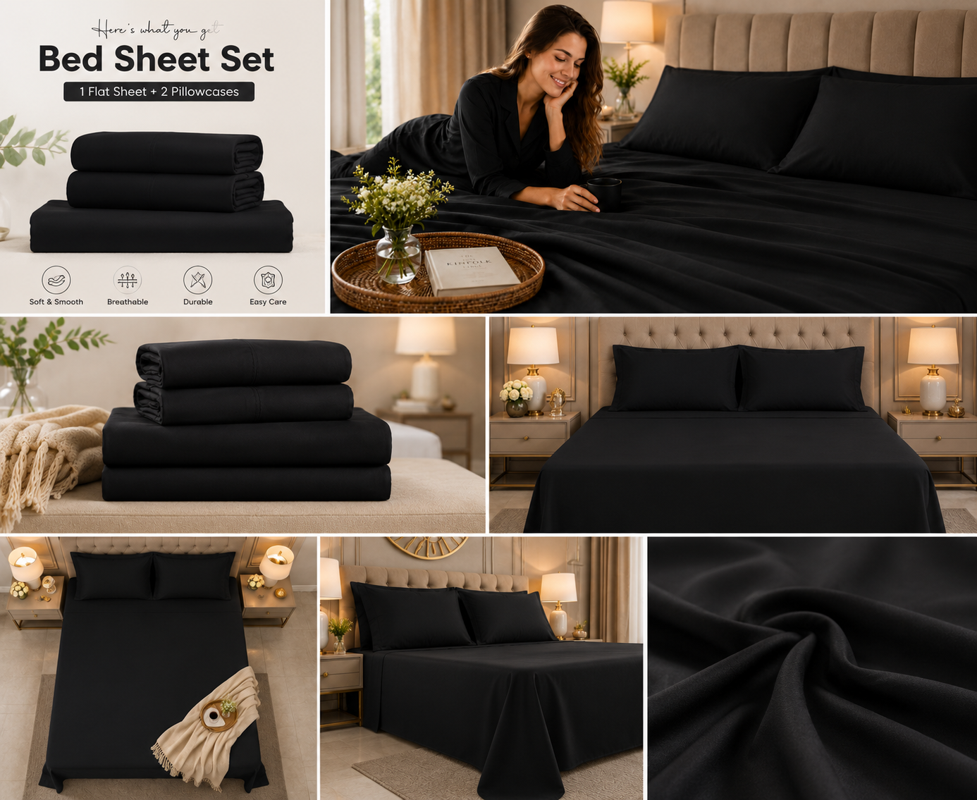 Double Bed Sheet Design HH - Black