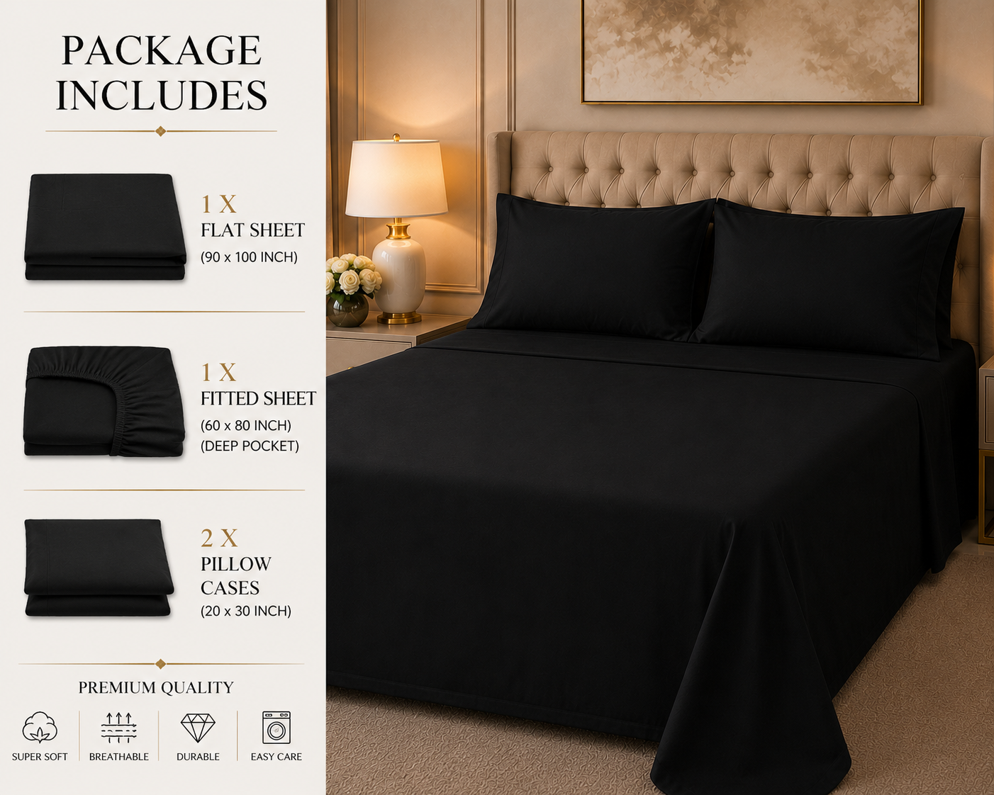 Double Bed Sheet Design HH - Black