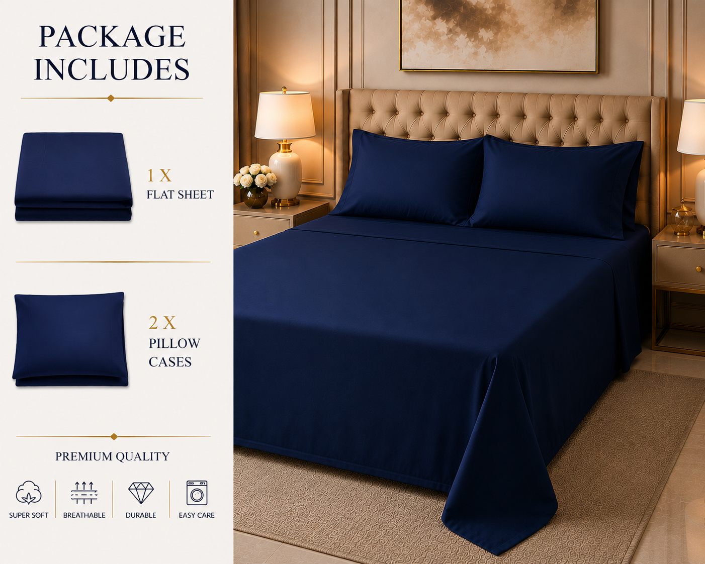 Double Bed Sheet Design HH - Navy
