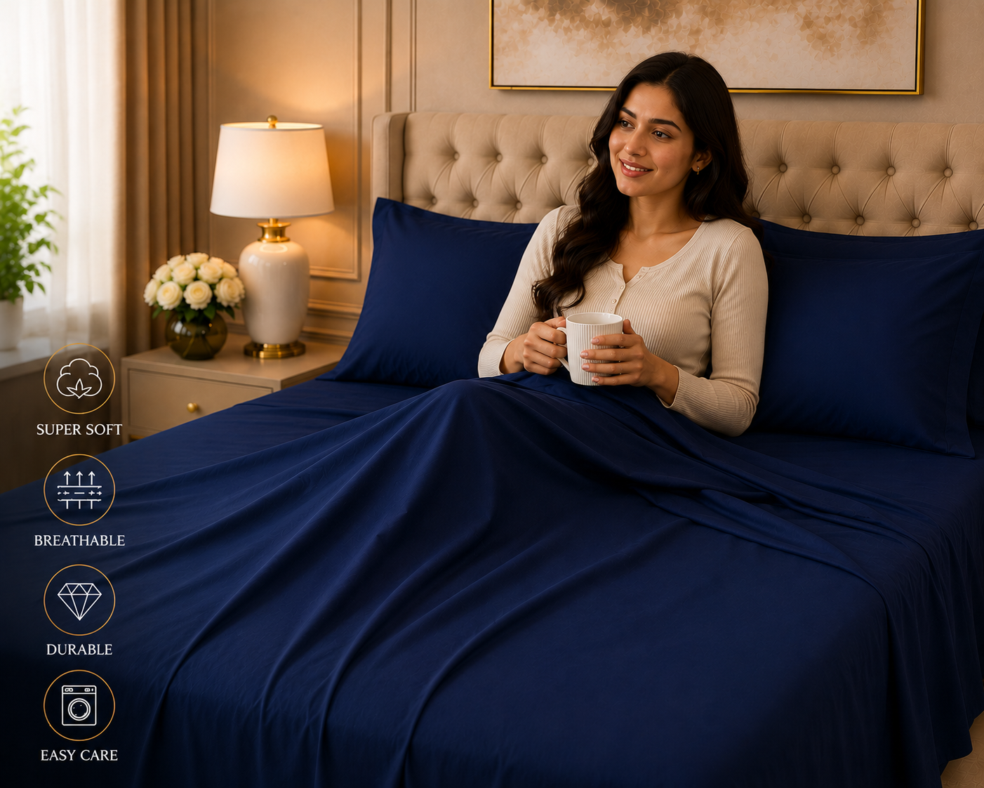 Double Bed Sheet Design HH - Navy