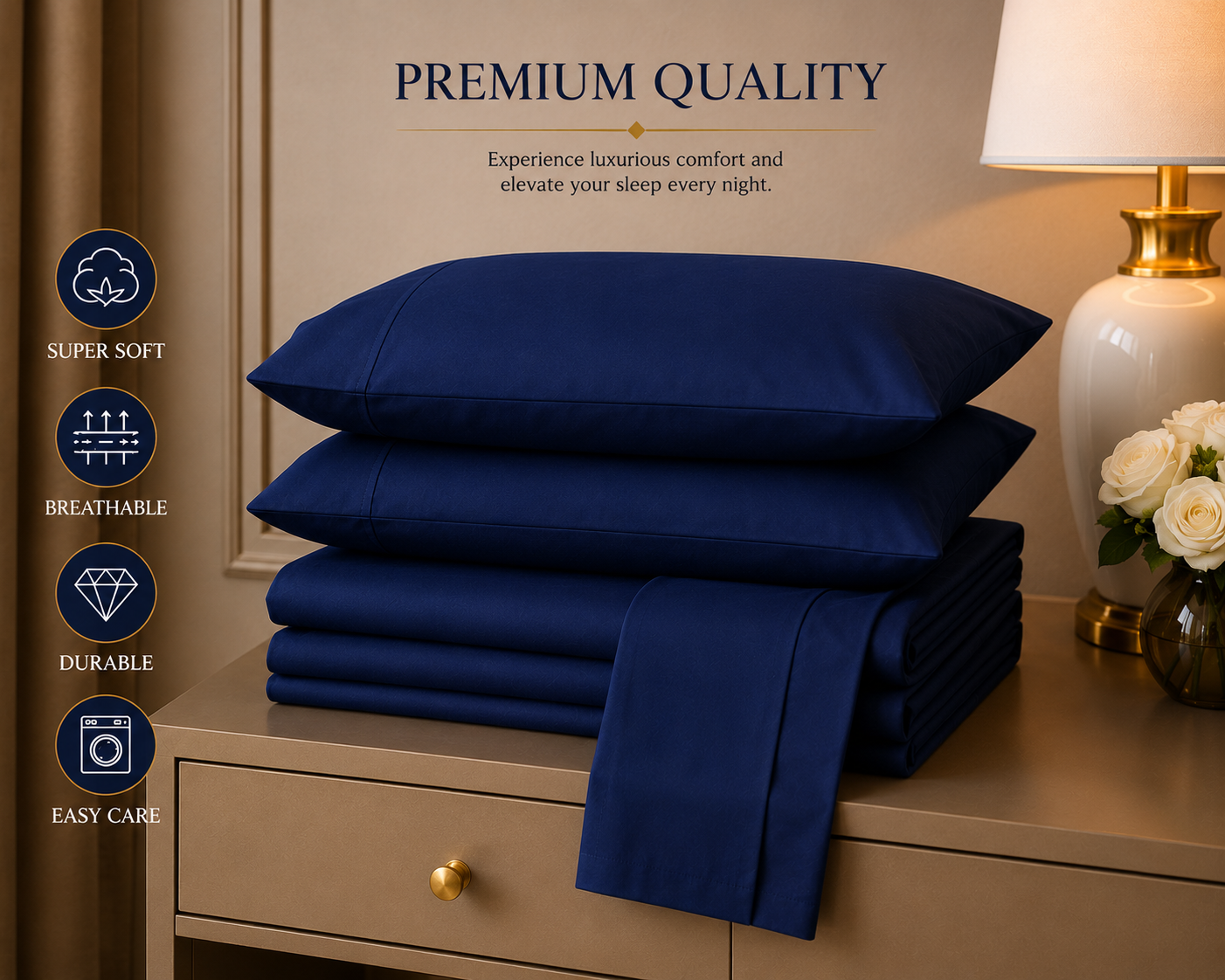 Double Bed Sheet Design HH - Navy