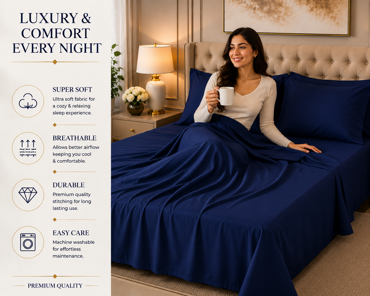 Double Bed Sheet Design HH - Navy