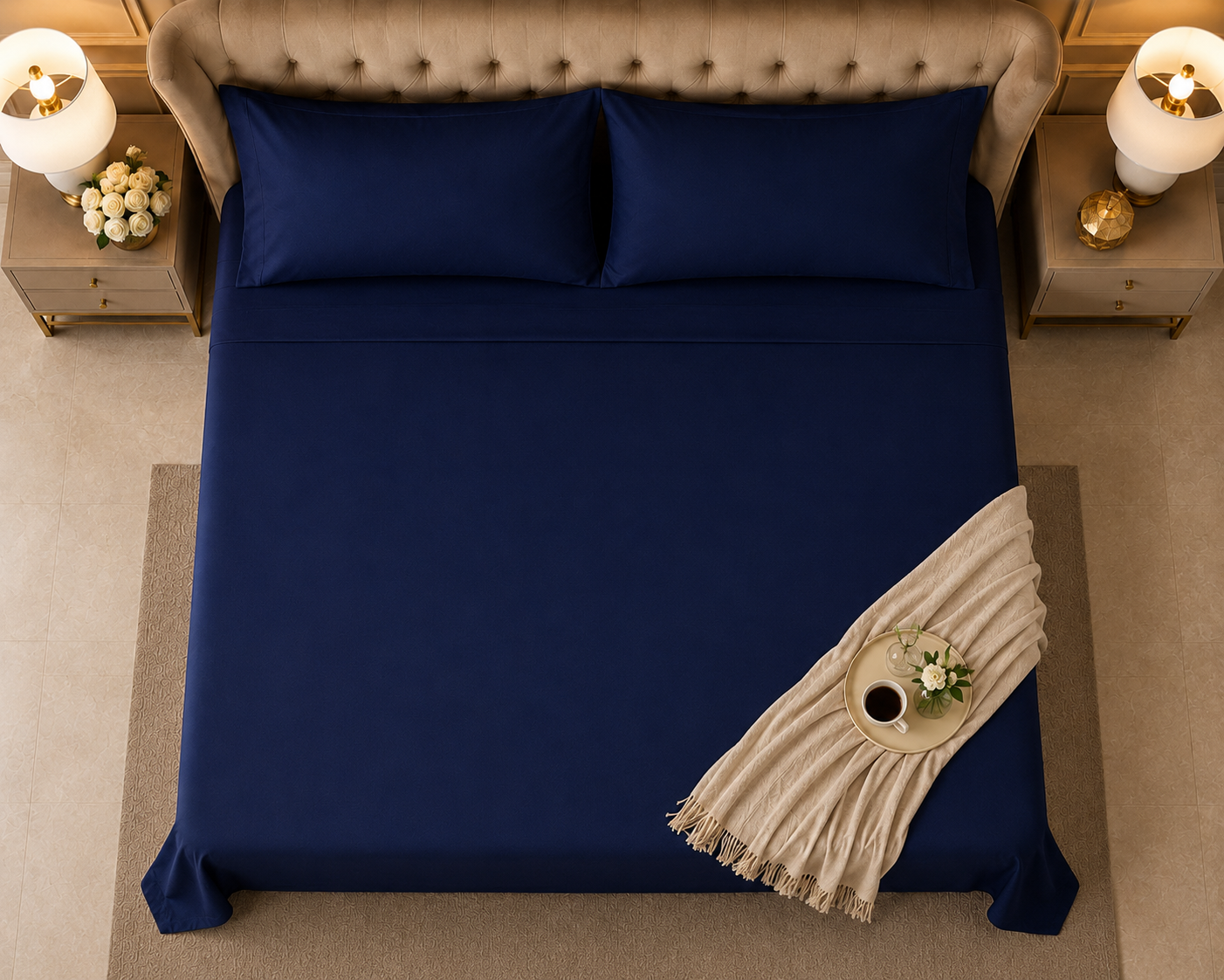 Double Bed Sheet Design HH - Navy