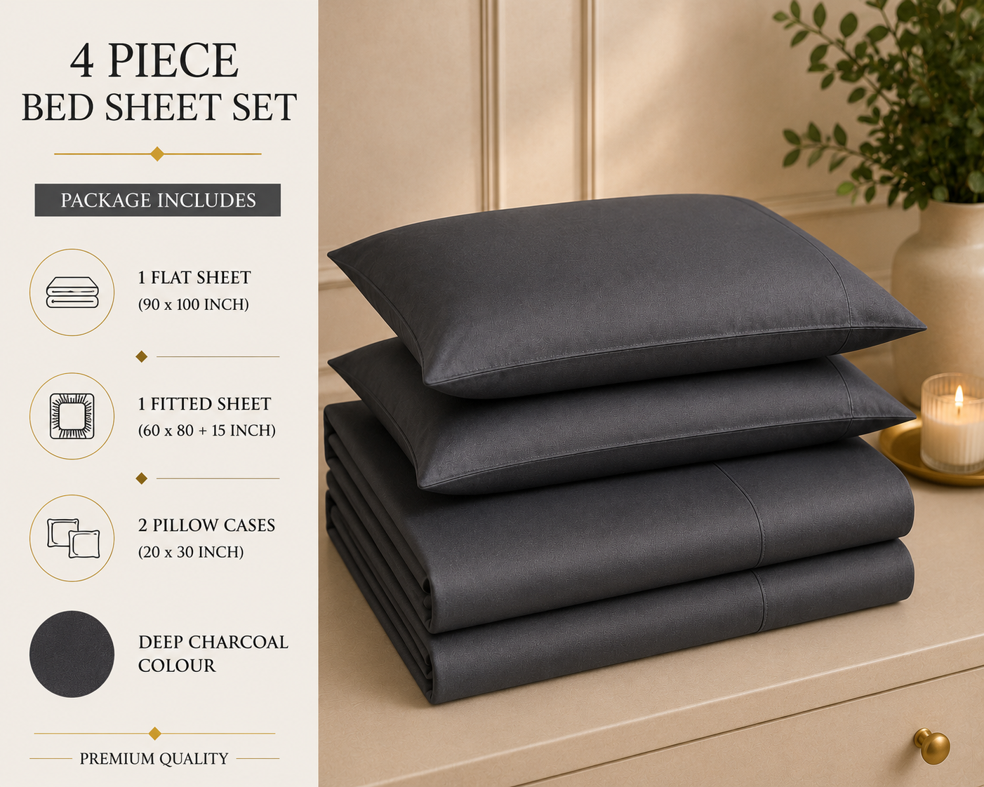 Double Bed Sheet Design HH - Charcoal