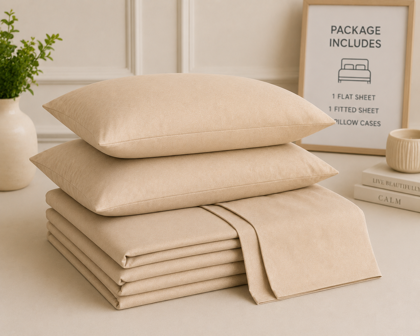 Double Bed Sheet Design HH - Beige