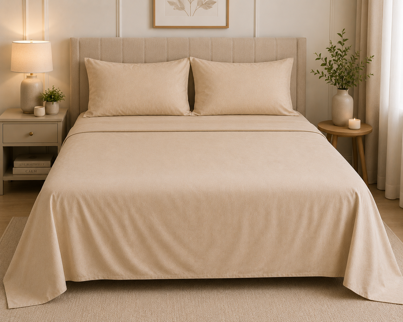 Double Bed Sheet Design HH - Beige
