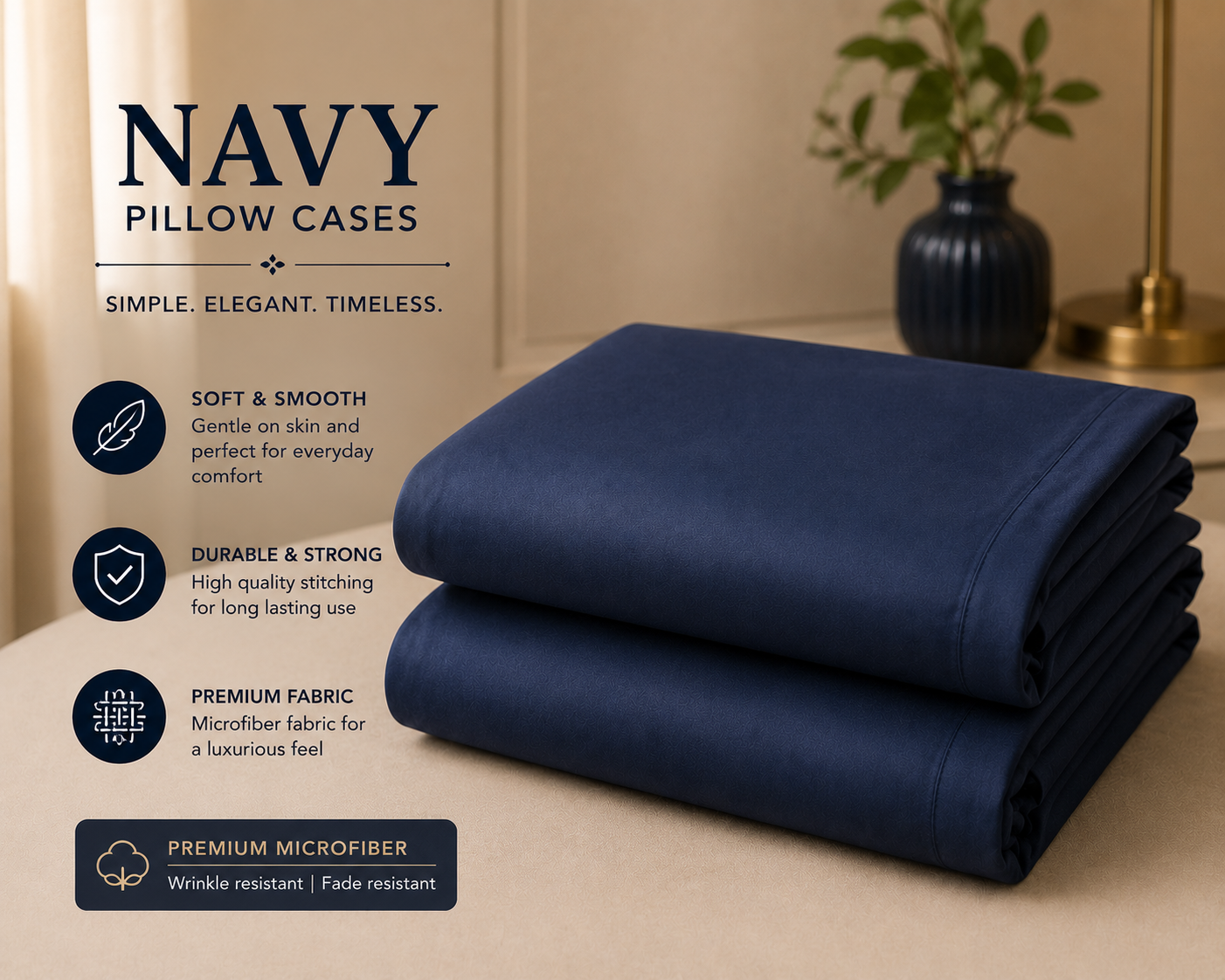 Premium Microfiber Pillow Cases – Set of 4 - Navy