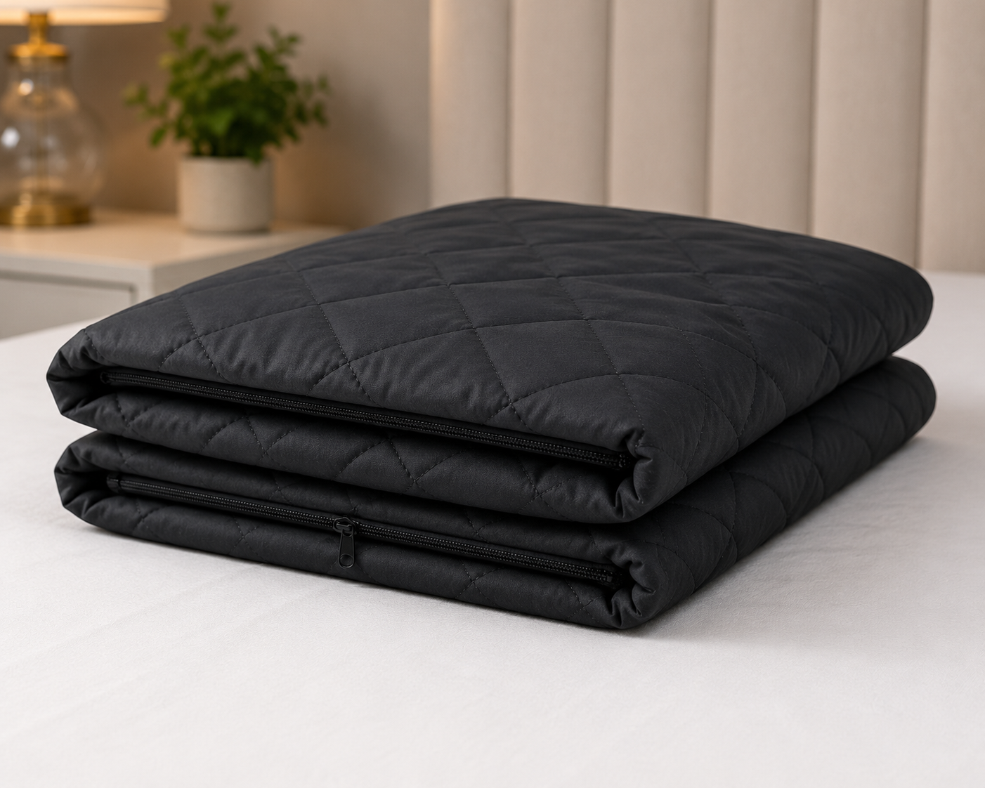 Quilted Pillow Protector – 3 Layer Zippered Pillow Cover Black