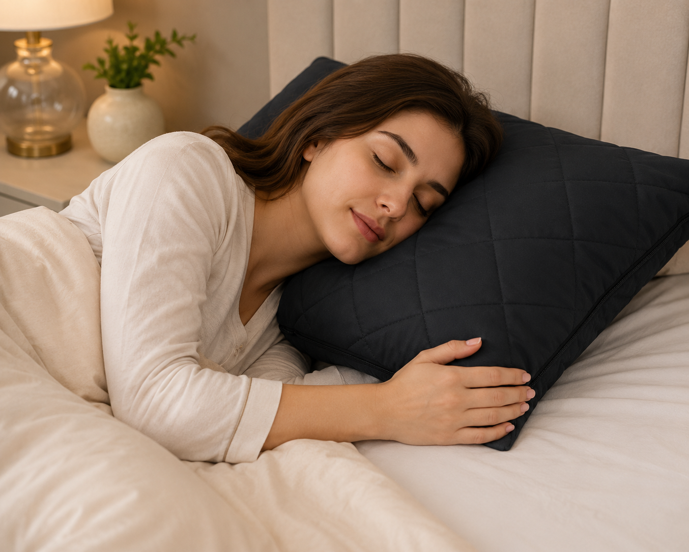 Quilted Pillow Protector – 3 Layer Zippered Pillow Cover Black