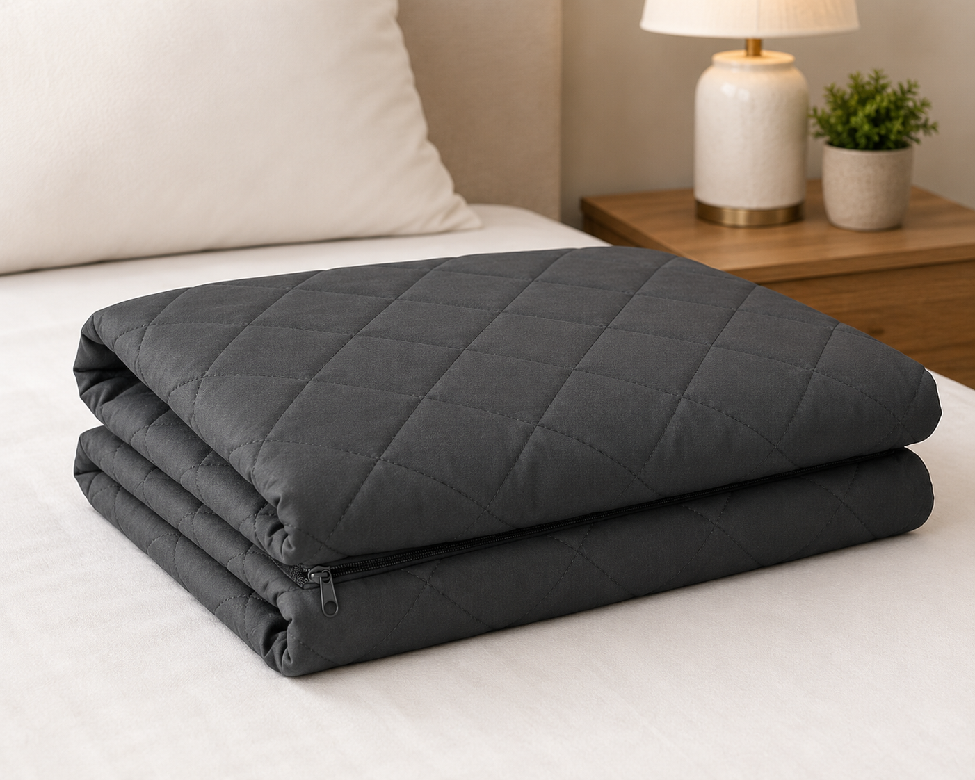 Quilted Pillow Protector – 3 Layer Zippered Pillow Cover Charcoal