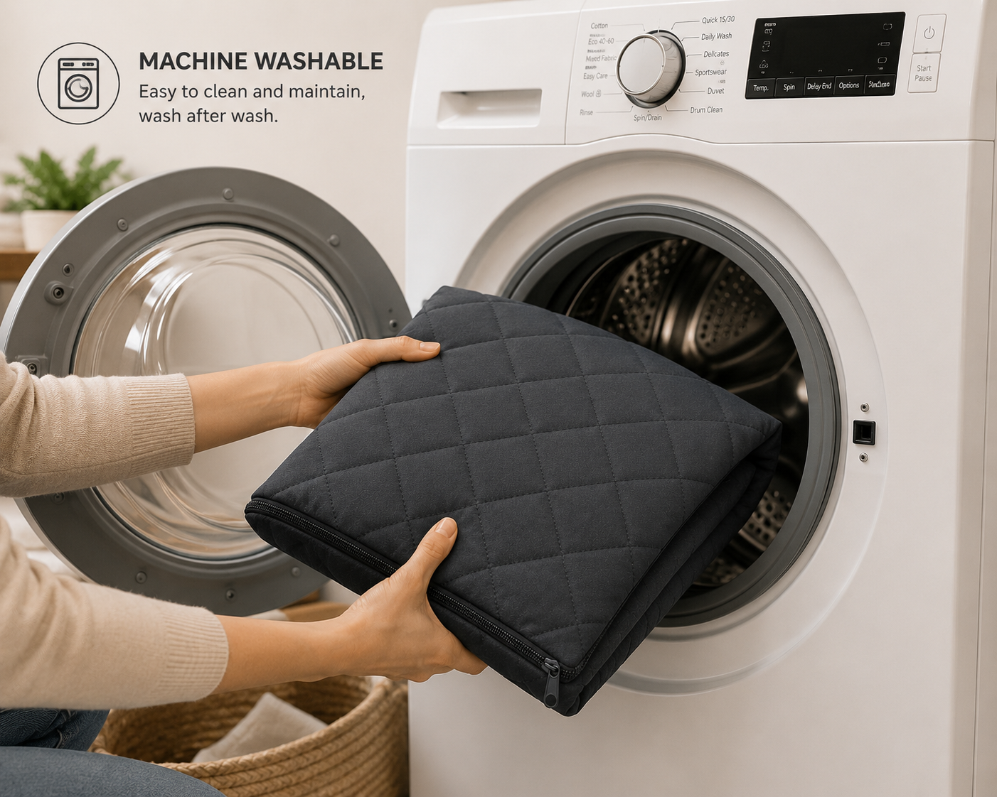 Quilted Pillow Protector – 3 Layer Zippered Pillow Cover Charcoal