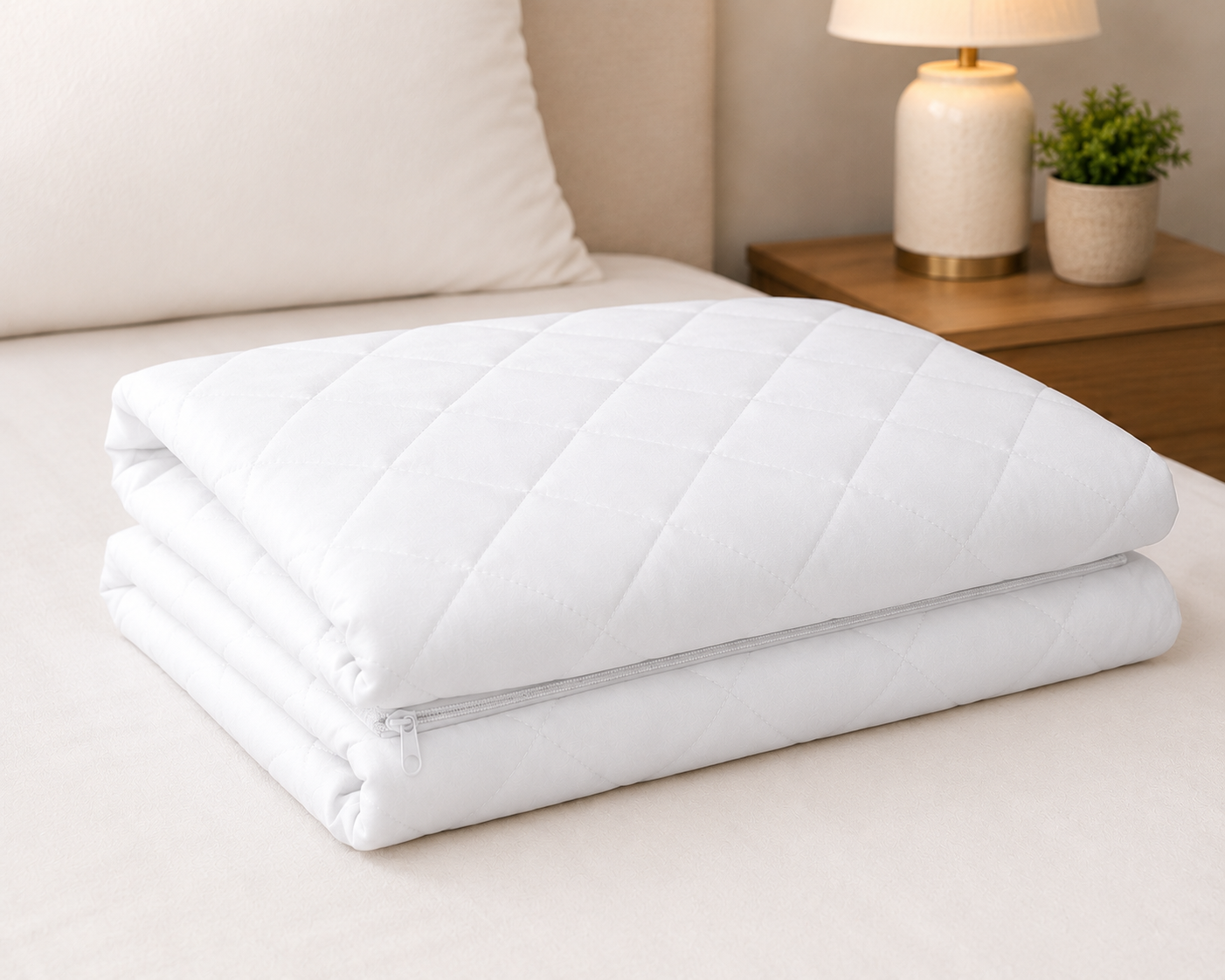 Quilted Pillow Protector – 3 Layer Zippered Pillow Cover White