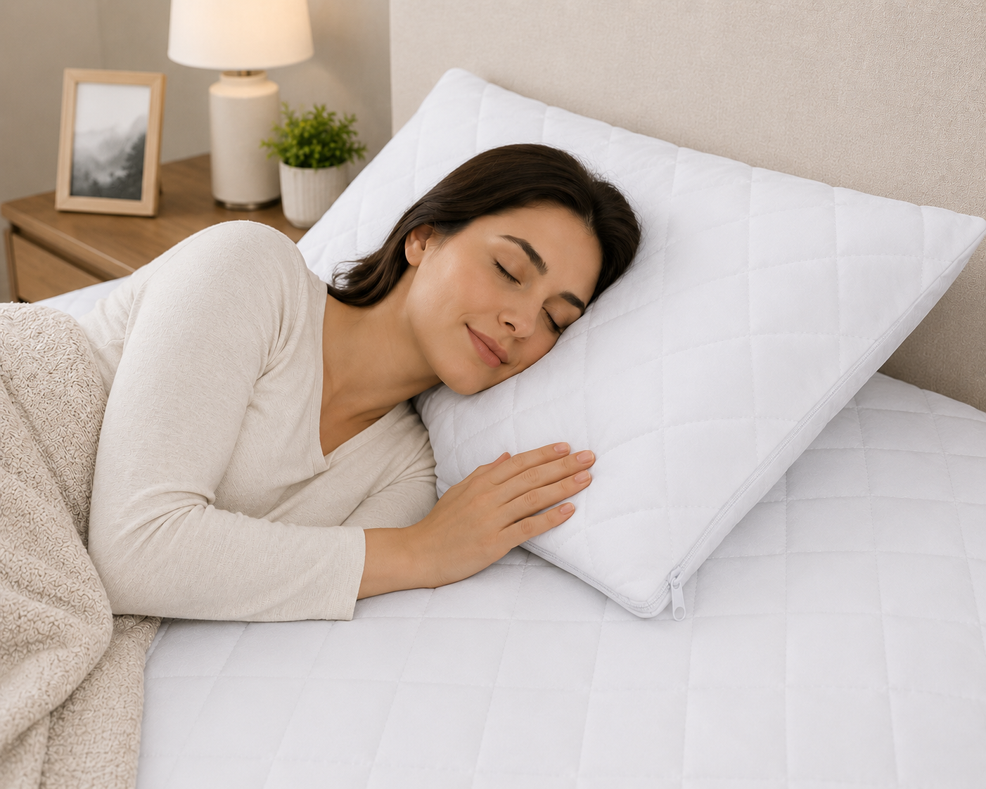 Quilted Pillow Protector – 3 Layer Zippered Pillow Cover White