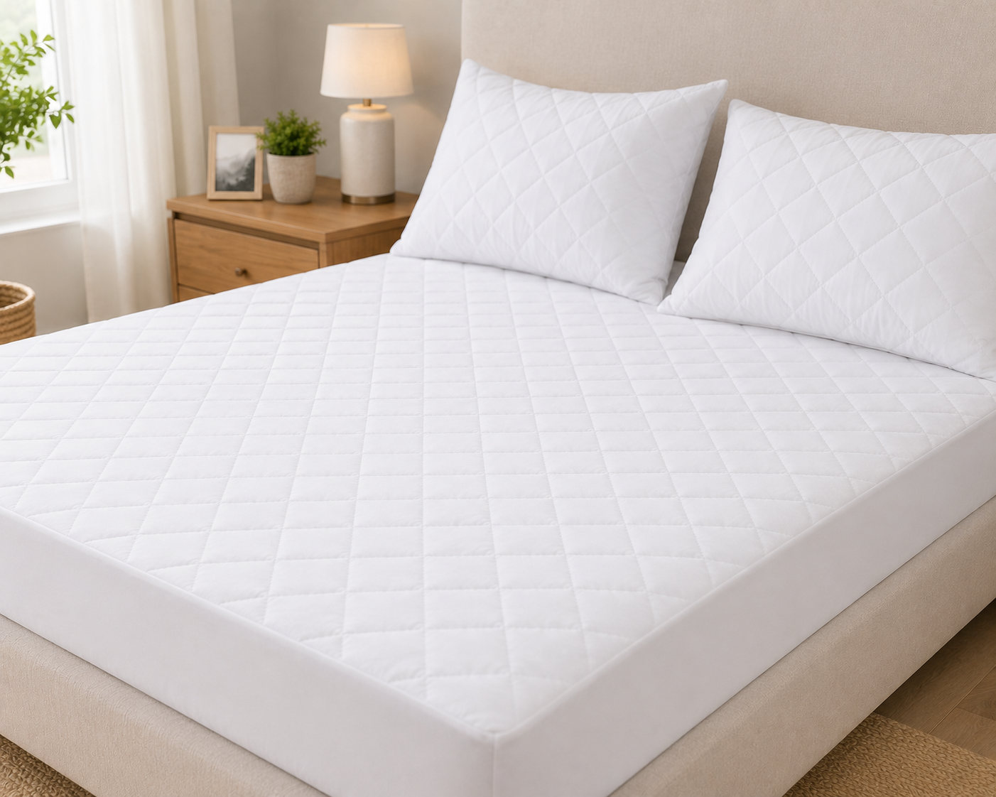 Quilted Pillow Protector – 3 Layer Zippered Pillow Cover White